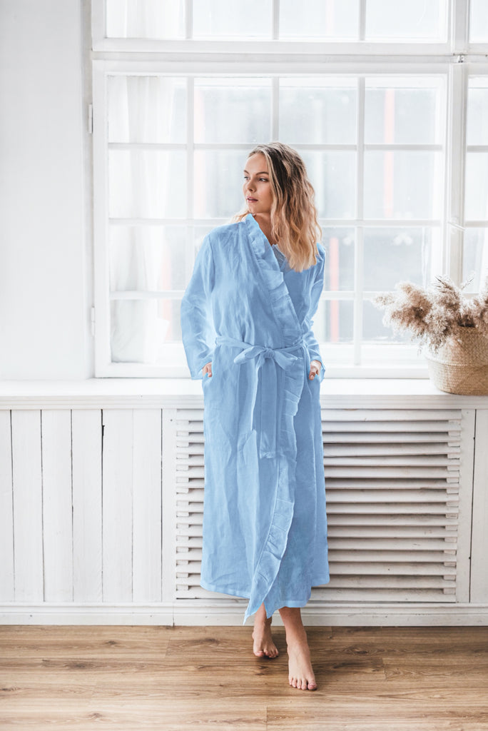 White Ruffle Robe White Linen Ruffle Robe from 100% Linen | Back 2 Linen – Back2Linen