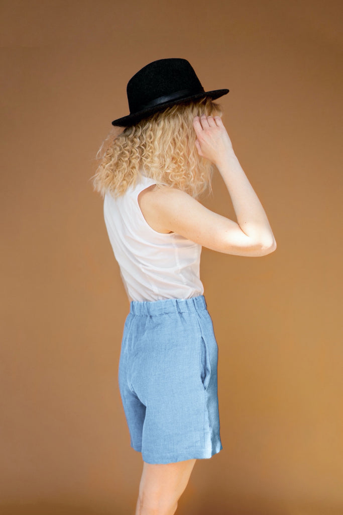 Shorts With Pockets Linen Summer Shorts Kate Light Blue