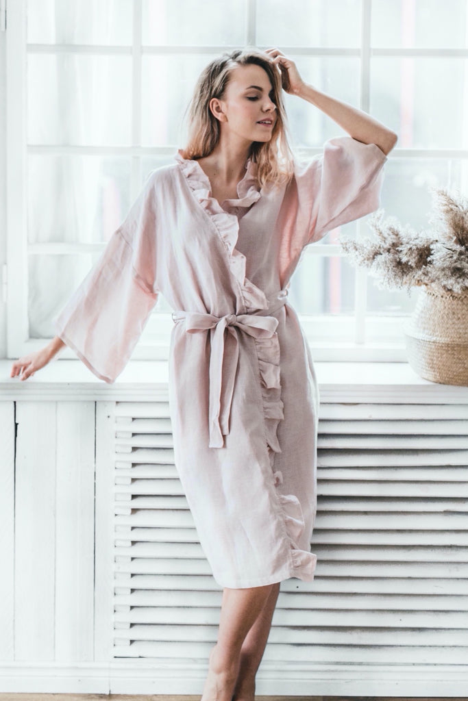 Ruffle kimono robe
