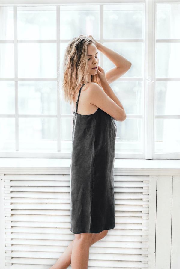 Soft Linen Nightdress Plus Size Nightdress Organic Linen Dress Night Dress Dark Grey