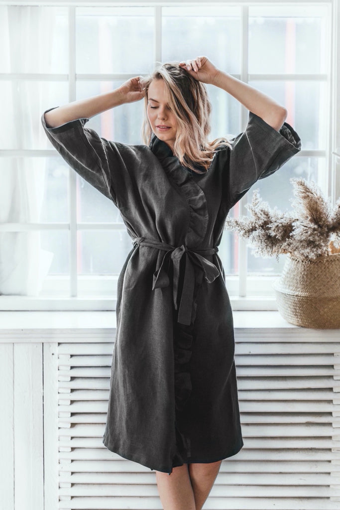 Linen Frill Robe | Back 2 Linen Back2Linen Linen Frill Robe | Back 2 Linen Back2Linen