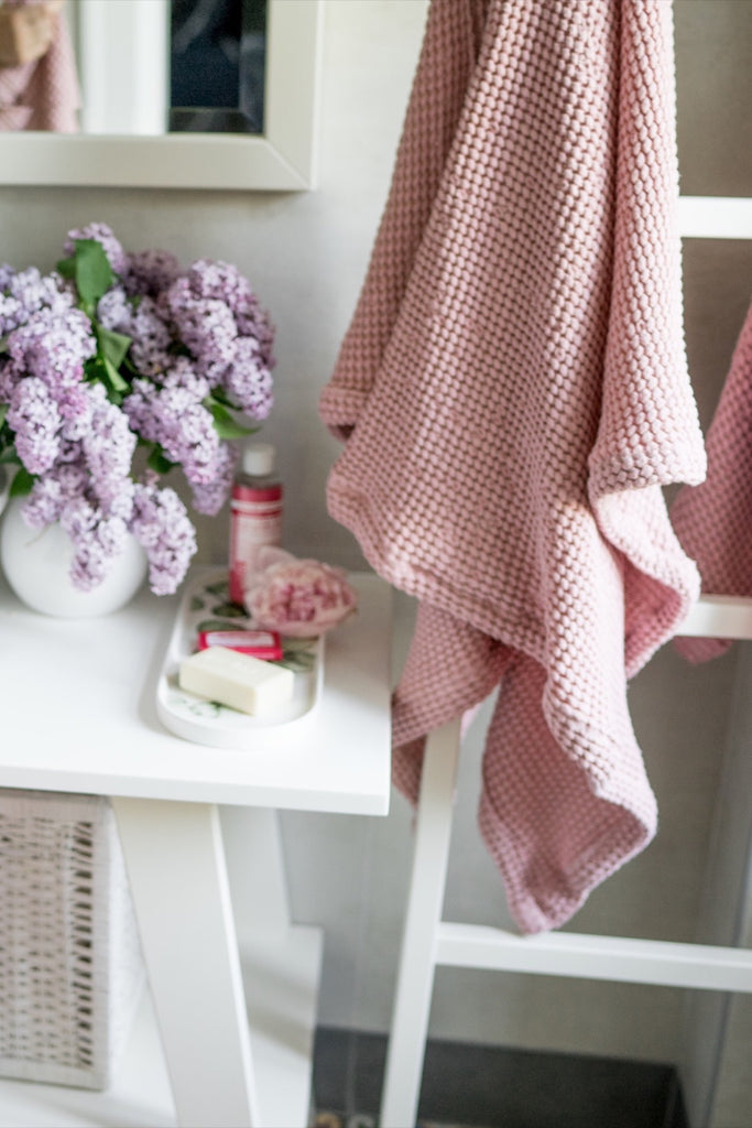 Soft Waffle Weave Bath Towels Set Pink