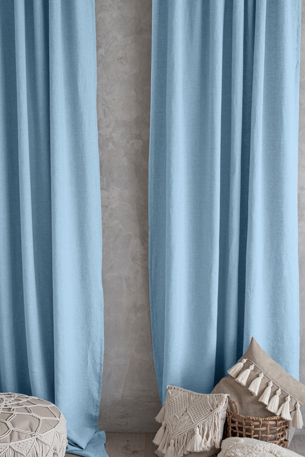 Stonewashed Linen Organic Linen Curtain Light Blue 443