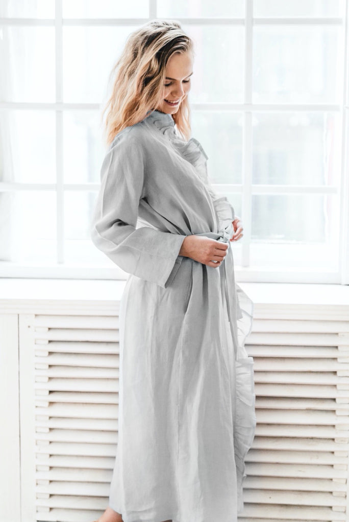 White Ruffle Robe White Linen Ruffle Robe from 100% Linen | Back 2 Linen – Back2Linen