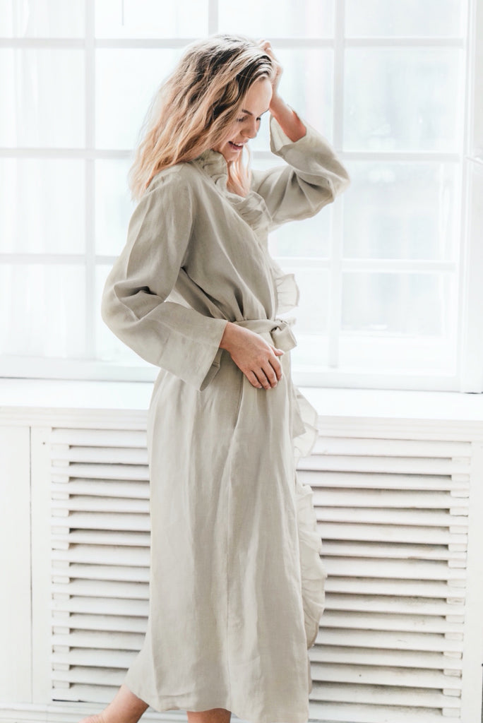 White Ruffle Robe White Linen Ruffle Robe from 100% Linen | Back 2 Linen – Back2Linen
