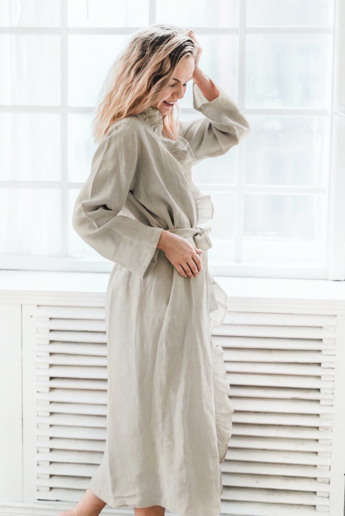 Ruffled Natural Robe from 100% Linen | Back 2 Linen – Back2Linen