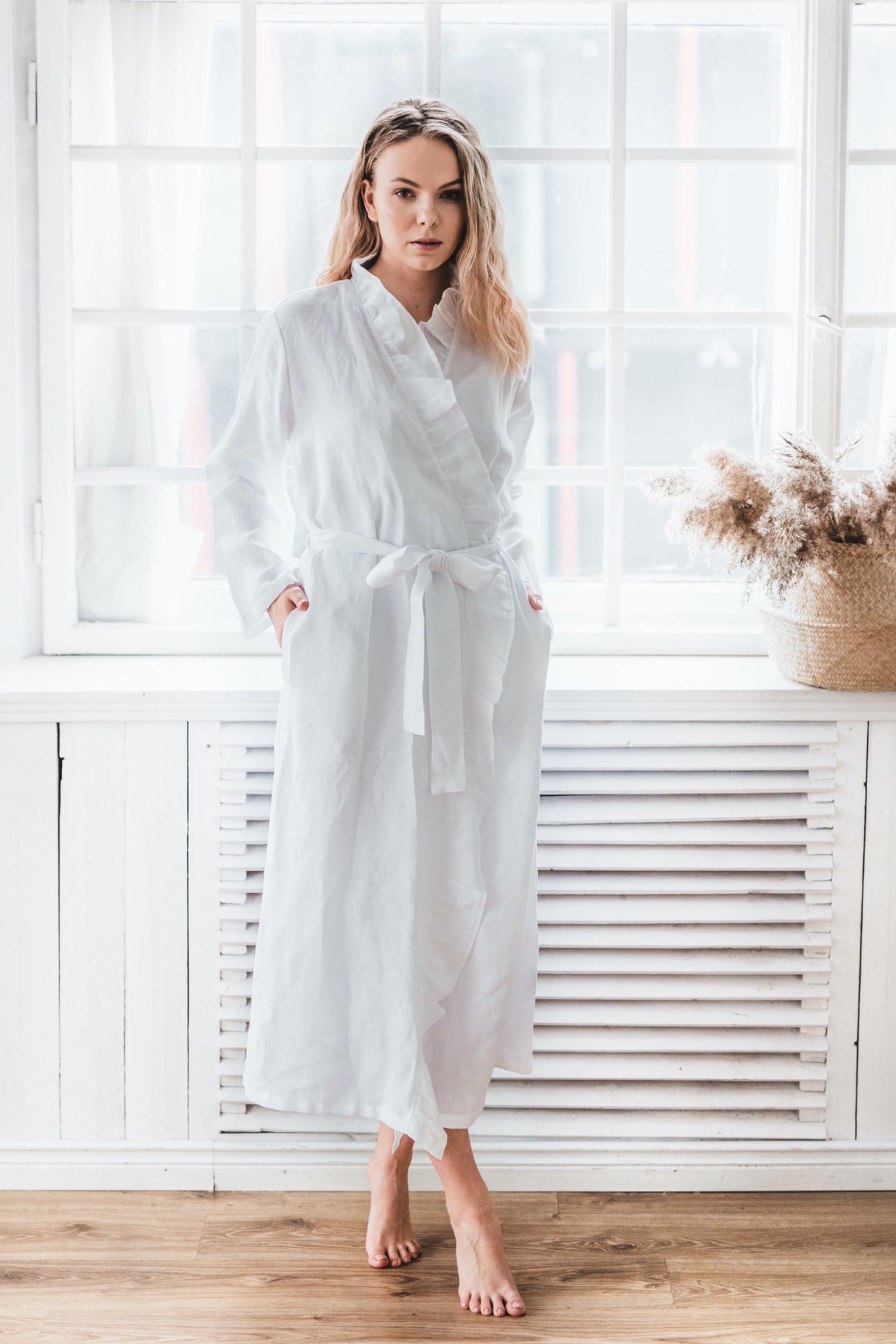 White Ruffle Robe White Linen Ruffle Robe from 100% Linen | Back 2 Linen – Back2Linen