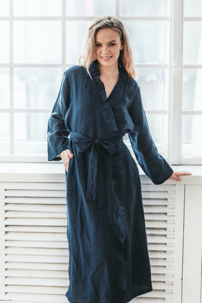 Ruffled Natural Robe from 100% Linen | Back 2 Linen Back2Linen Ruffled Natural Robe from 100% Linen | Back 2 Linen Back2Linen