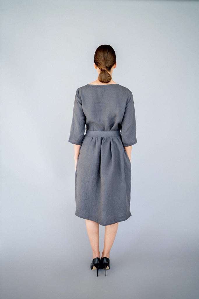 Gray Linen Dress with Belt | Back 2 Linen Back2Linen Gray Linen Dress with Belt | Back 2 Linen Back2Linen
