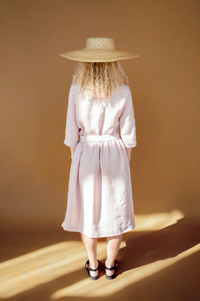 Pink Linen Dress with Belt | Back 2 Linen  Back2Linen
