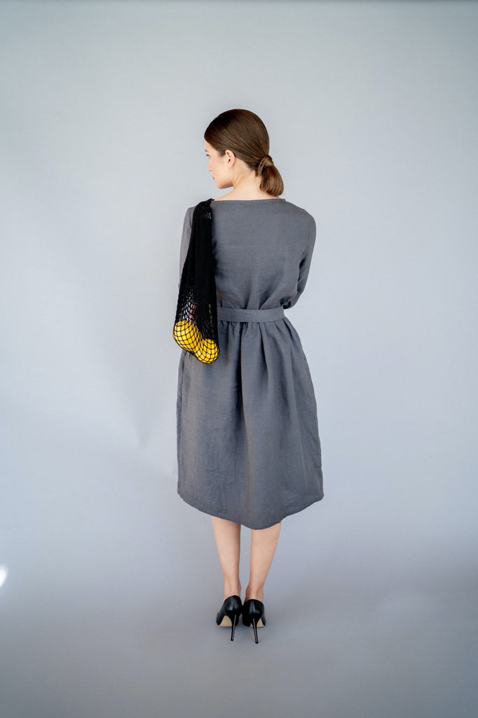 Gray Linen Dress with Belt | Back 2 Linen Back2Linen Gray Linen Dress with Belt | Back 2 Linen Back2Linen