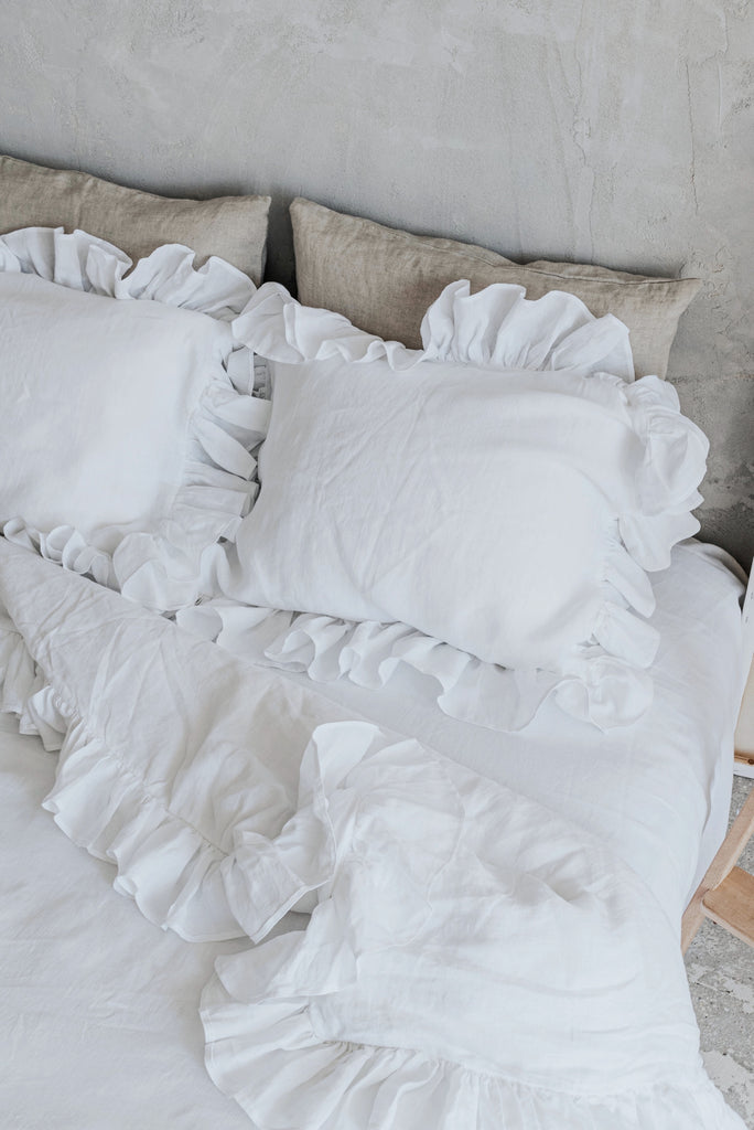 Test 04 Natural Organic Linen Ruffle Duvet Cover Set Pure White 333
